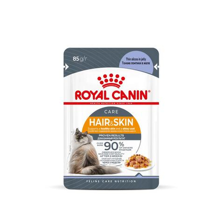 Royal Canin Hair&Skin Care паучи для взрослых кошек для поддержания здоровья кожи и красоты шерсти ломтики желе 85г