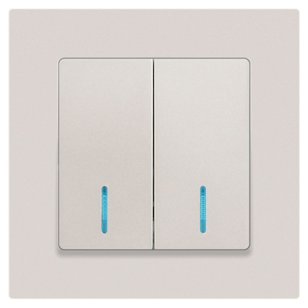 Выключатель Intro Accent 6-105-06 двойной с подсветкой, 10А-250В, IP20, СУ, AL/CU, перламутр | Intro
