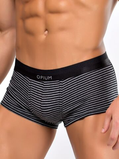 Мужские хлопковые трусы-боксеры в полоску (Размер: M) (Цвет: черный с серым)