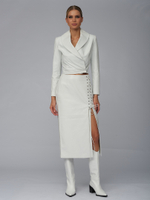 Женская кожаная юбка белая на шнуровке