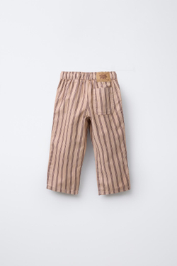 ZARA БРЮКИ СВОБОДНОГО КРОЯ ИЗ ТВИЛА В ПОЛОСКУ, СЕРО-КОРИЧНЕВЫЙ