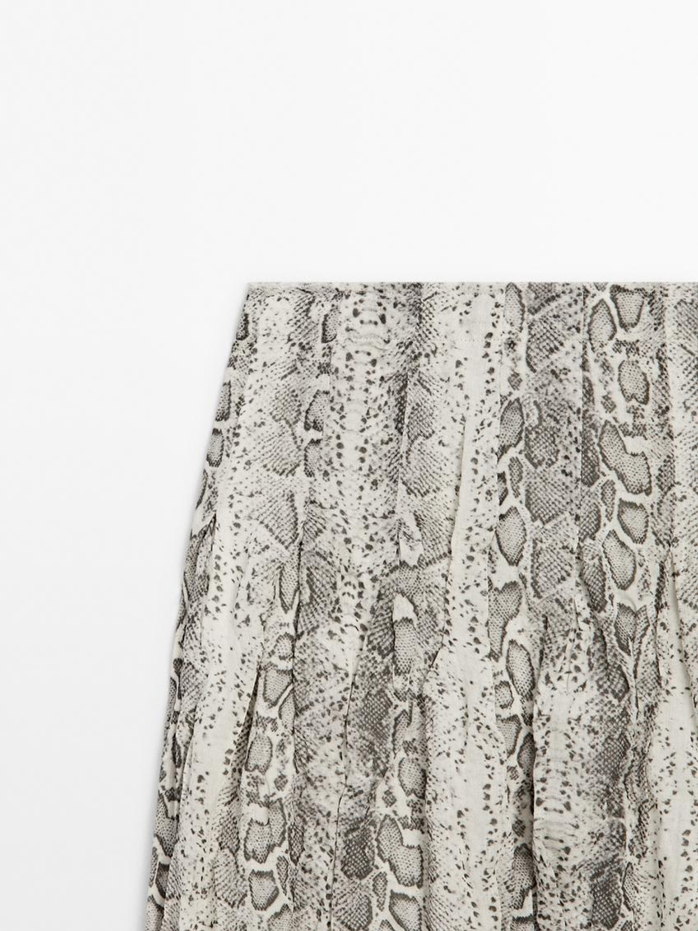 Massimo Dutti Юбка миди из смесовой шерсти со змеиным принтом, серый
