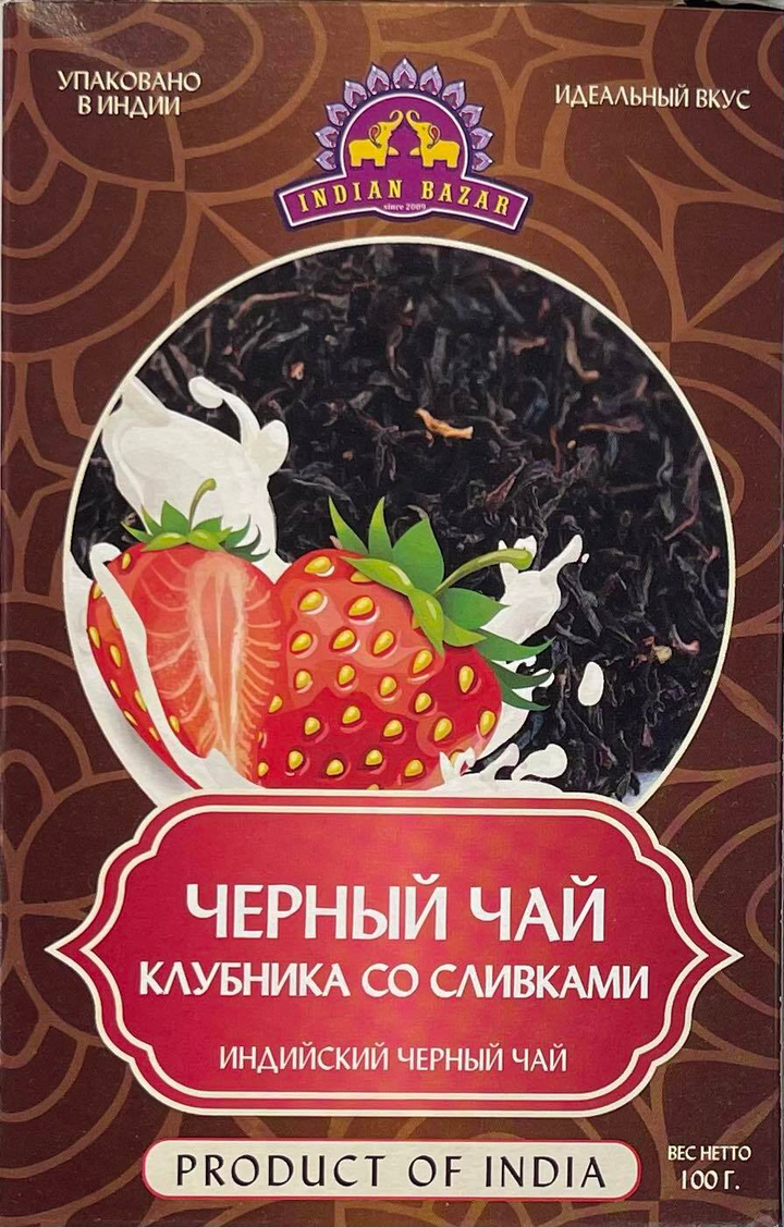 Чай Indian Bazar Strawberry Cream Black Tea Черный клубника со сливками (в коробочке) 100 г