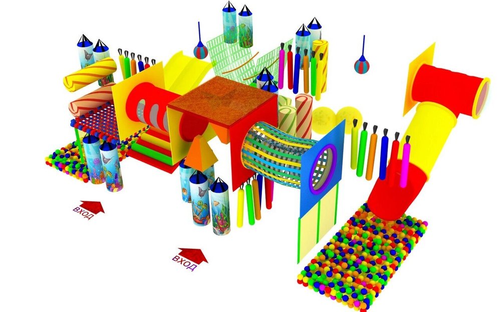 Детский игровой лабиринт «Крокодил Гена» 34,6 м² (7,3*4,9*2,51м)