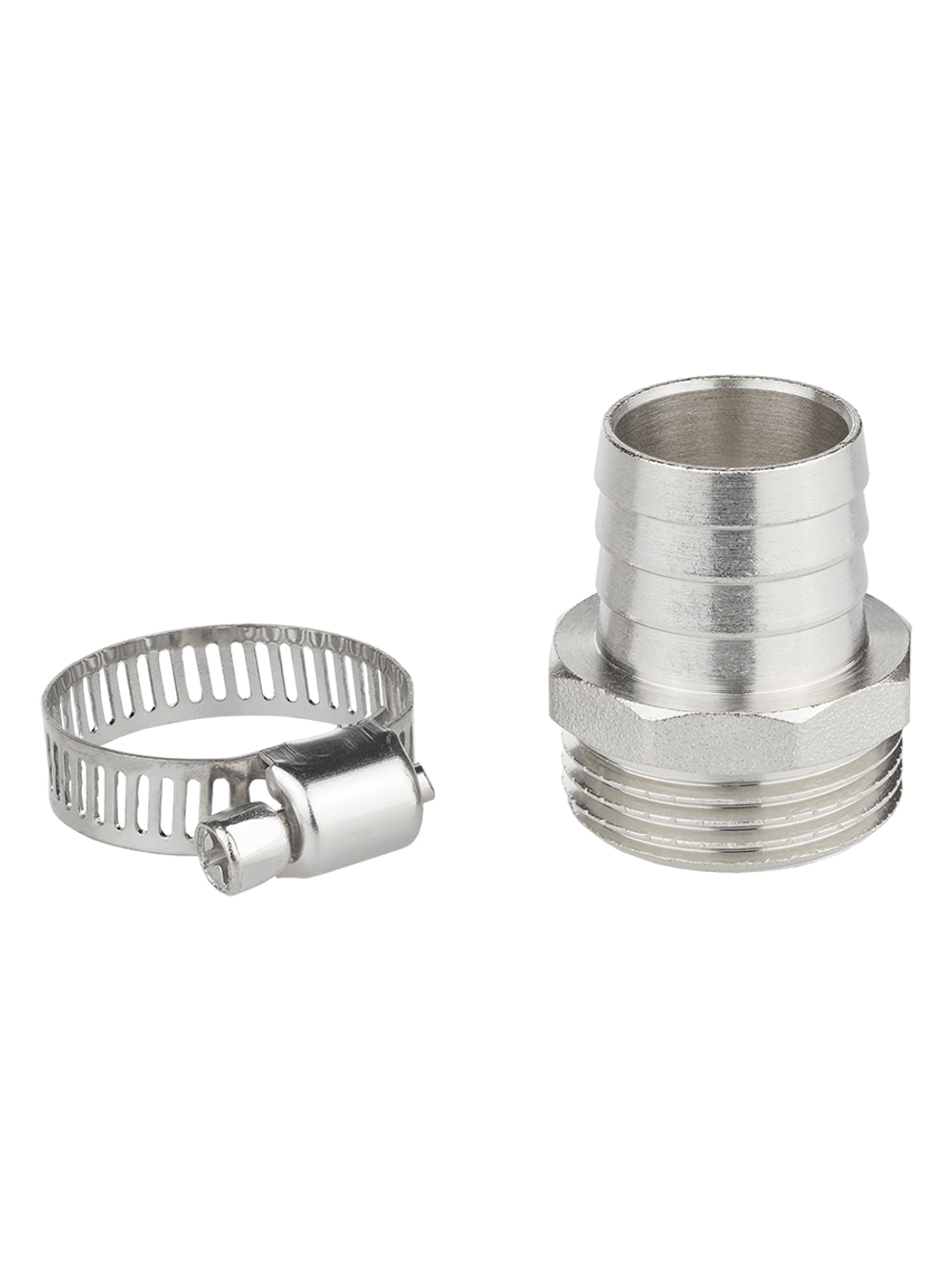 Комплект для садового шланга 3/4" с внутренней резьбой 1" (штуцер + хомут)