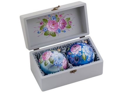 Zhostovo Christmas balls in wooden box - set of 2 balls SET04D-667785862