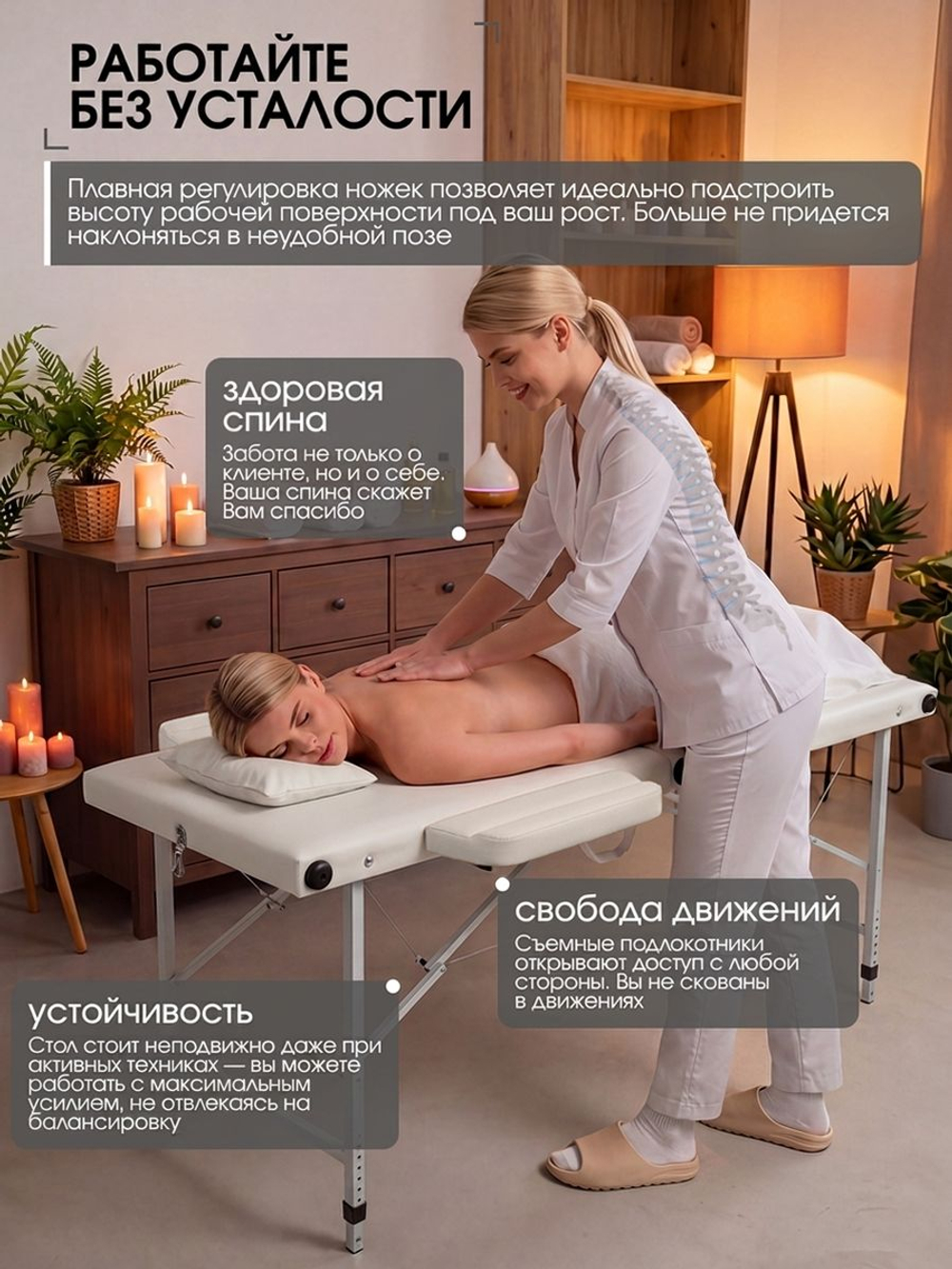 Массажный стол складной с регулировкой высоты Massagecomplekt, 190*70, c подлокотниками, черный