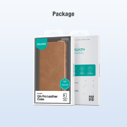 Кожаный чехол книжка коричневого цвета от Nillkin для Samsung Galaxy S25, серия Qin Pro Leather с сдвижной защитной шторкой для камеры