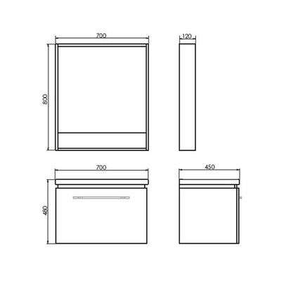 Зеркало-короб Comforty Томари-70 дуб темно-коричневое, с подсветкой