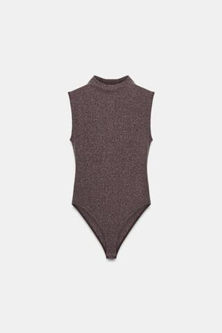 ZARA МЯГКОЕ БОДИ С ВОРОТНИКОМ-СТОЙКОЙ, КОРИЧНЕВЫЙ МЕЛАНЖ
