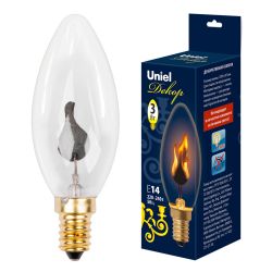 IL-N-C35-3-RED-FLAME-E14-CL Лампа декоративная с типом свечения эффект пламени. Форма свеча. прозрачная. Картон. ТМ Uniel.