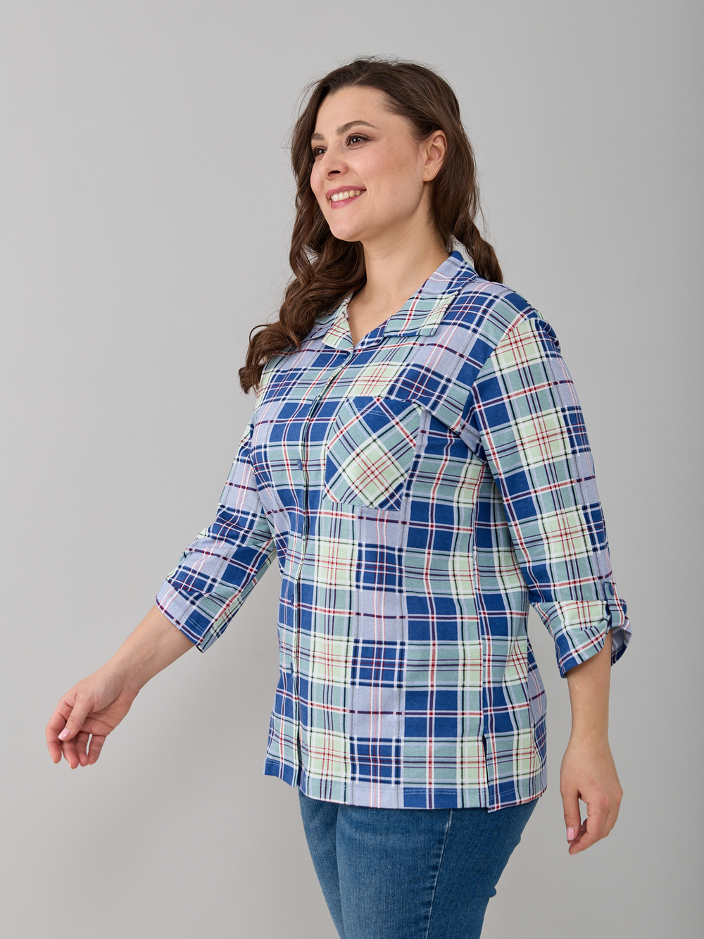 Рубашка Р-001/голубой-салатклетка