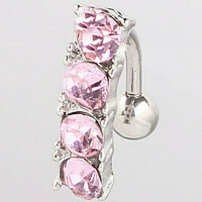 Серьги для пирсинга пупка "Тропа" розовый кристалл. Медицинская сталь