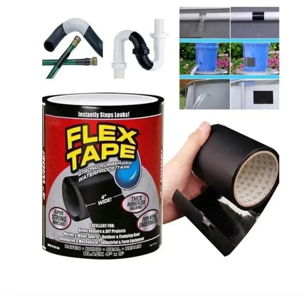 Клейкая лента, сверхпрочная армированная Flex Tape/ремонтная/сверхсильная/сварка/герметик/монтажная/усиленной фиксации/черная