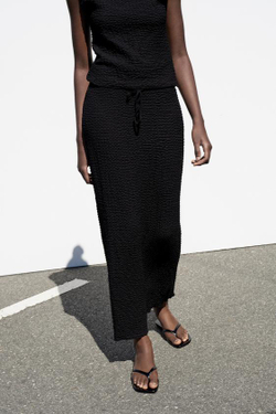 ZARA ЮБКА МИДИ СТРУКТУРНАЯ, ЧЕРНЫЙ