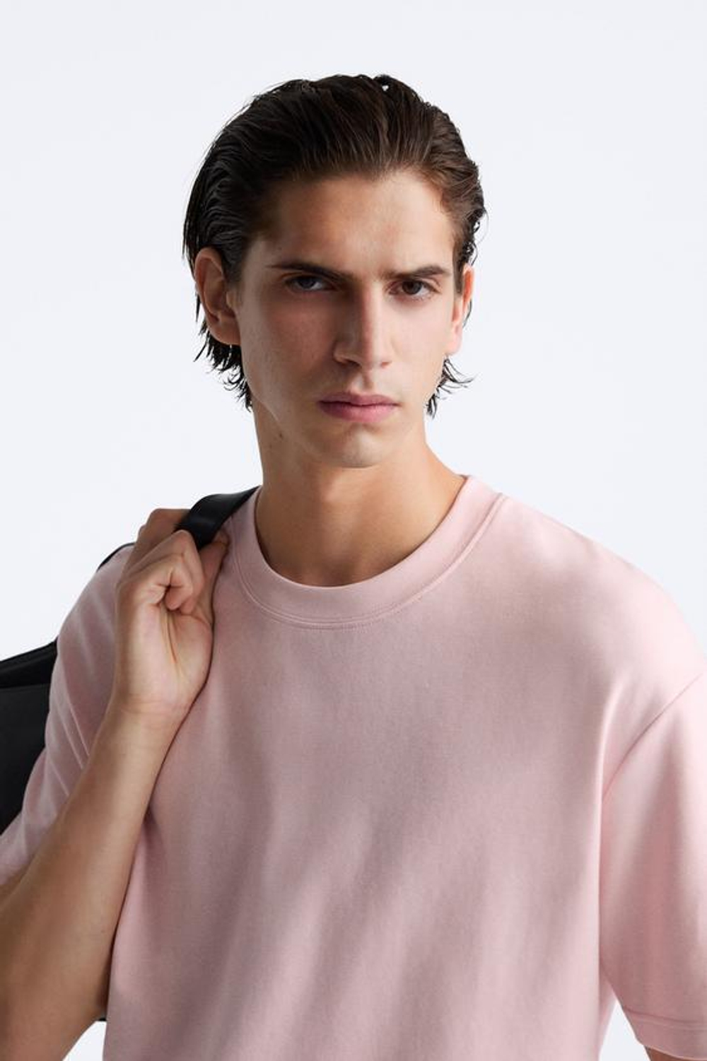 ZARA ФУТБОЛКА REGULAR FIT INTERLOCK, РОЗОВЫЙ