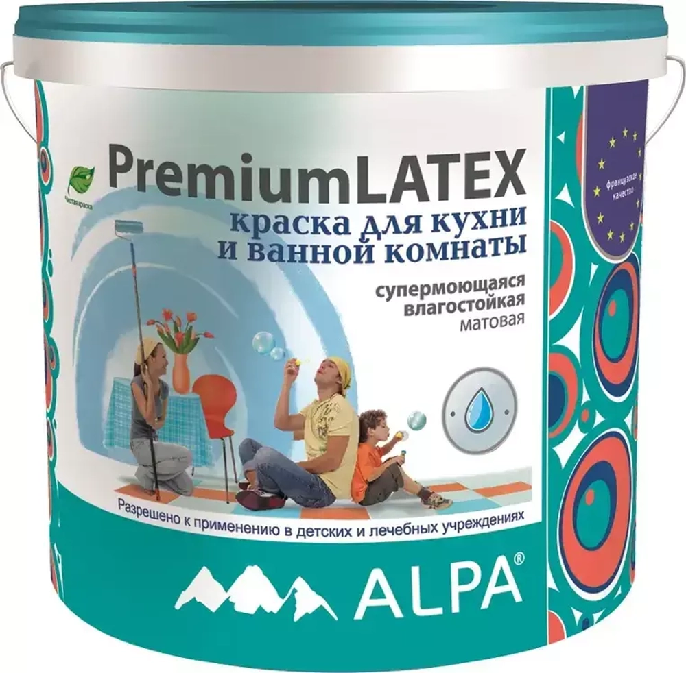 Краска Alpa Premium Latex для кухонь и ванных комнат супермоющаяся влагостойкая  База С 1,8л