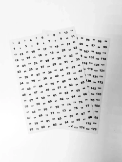 Наклейки прозрачные с номерами от 1 до 176, черные цифры