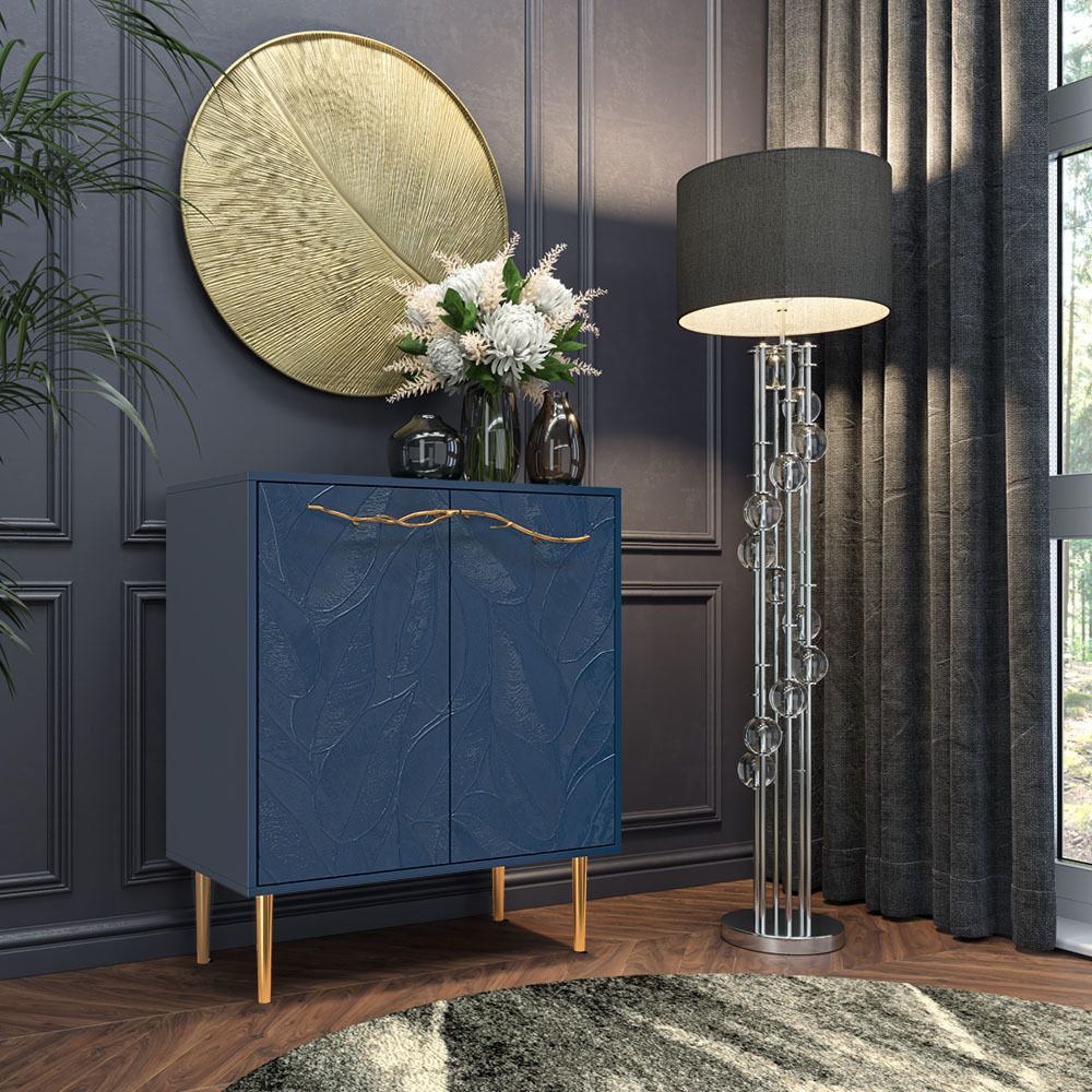 Комод Арт Колор leaves Стайл Голд с 2 полками Королевский синий