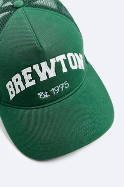 ZARA КЕПКА С РЕЛЬЕФНОЙ НАДПИСЬЮ, ЗЕЛЕНЫЙ
