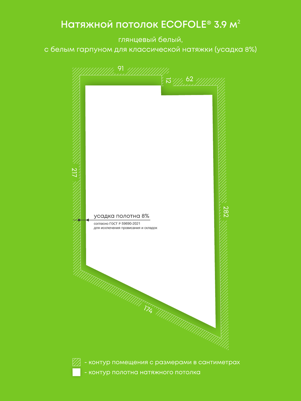 Глянцевый натяжной потолок 3.9 м2