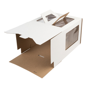 Коробка для торта 22х22х15 с ручками белая