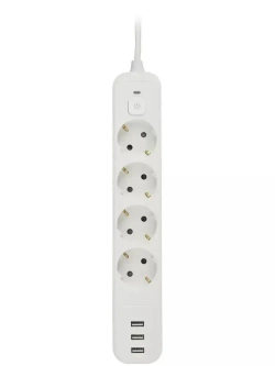 Сетевой фильтр Intro SFE415-3xUSBA-W с базовой защитой с заземлением с выключателем 4 розетки+3xUSBA 3,1A 1,5м 10А белый / удлинитель сетевой 1,5м