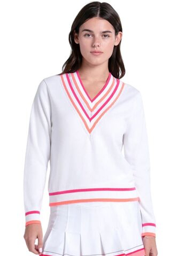 Женская Кофта теннисная Lucky in Love Victory V-neck - white/pink