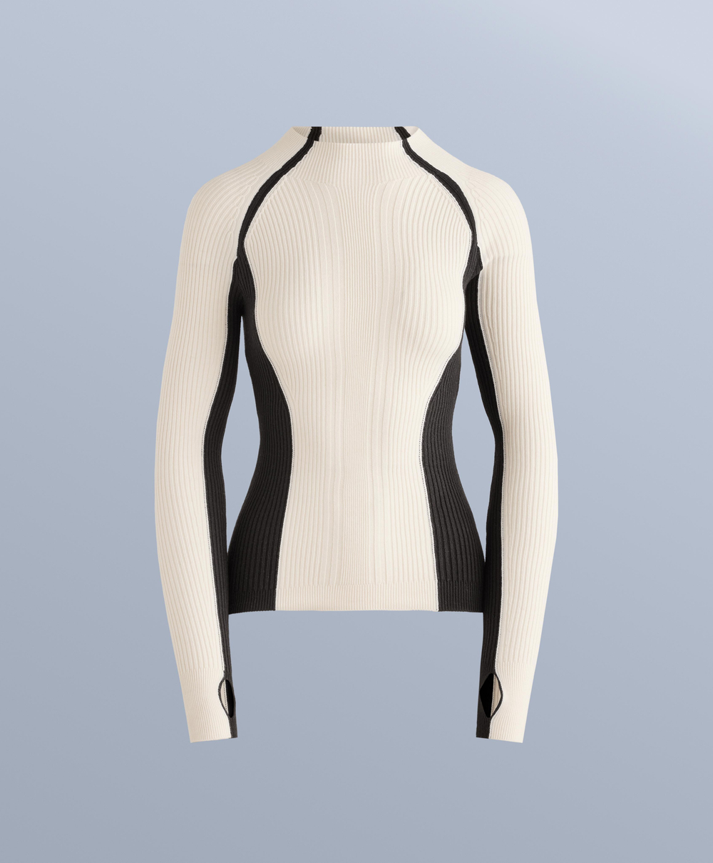 Oysho Футболка базового слоя из контрастной трикотажной ткани в рубчик, бежевый/черный