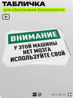 Табличка для обеспечения безопасности "Внимание, у этой машины нет мозга, используйте свой", для офиса, по охране труда для предприятия, организаций, 40х30 см, Silver Plane x Айдентика Технолоджи