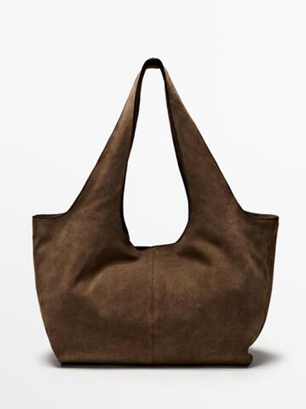 Massimo Dutti Сумка-тоут из натуральной кожи, экрю