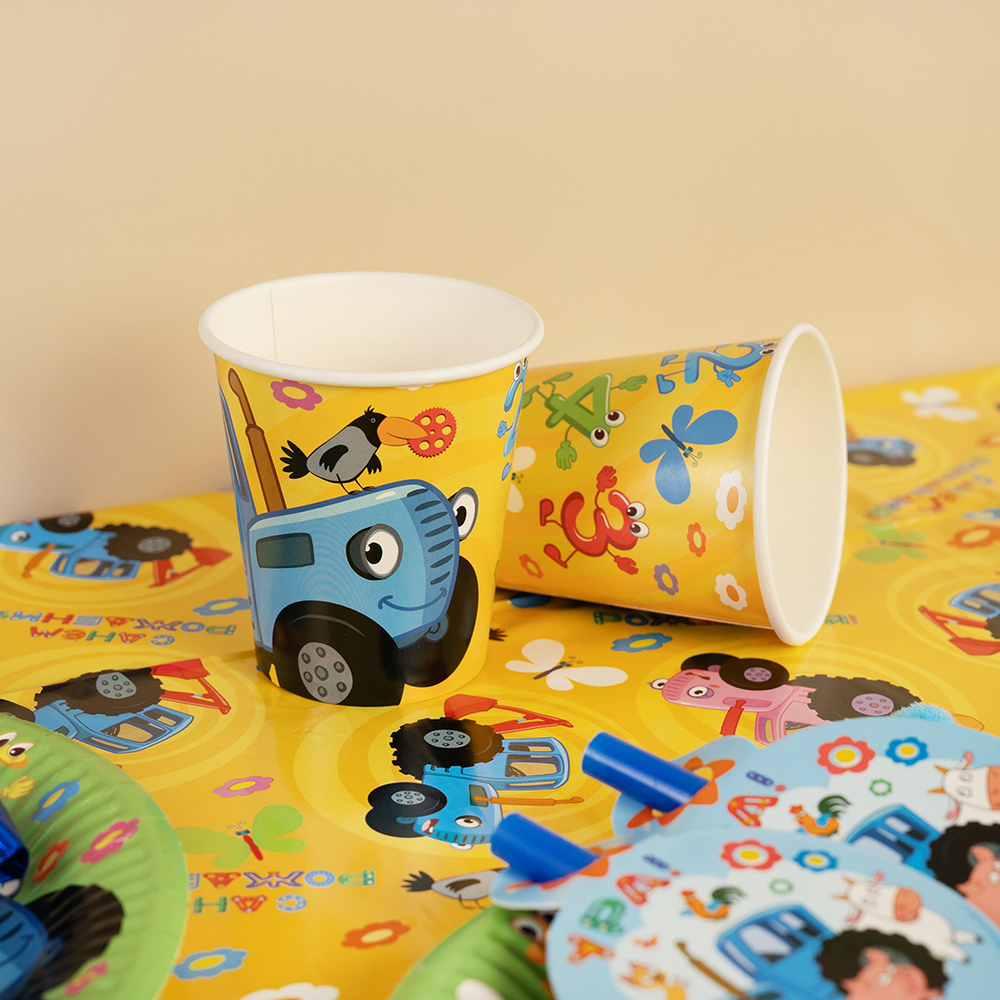 Стаканы бумажные «Синий трактор, С Днем Рождения!» желтый/зеленый, 250 мл, 6 шт