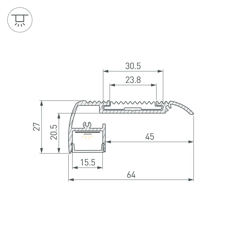 Профиль STAIR-W65-2000 ANOD (Arlight, Алюминий) 045666