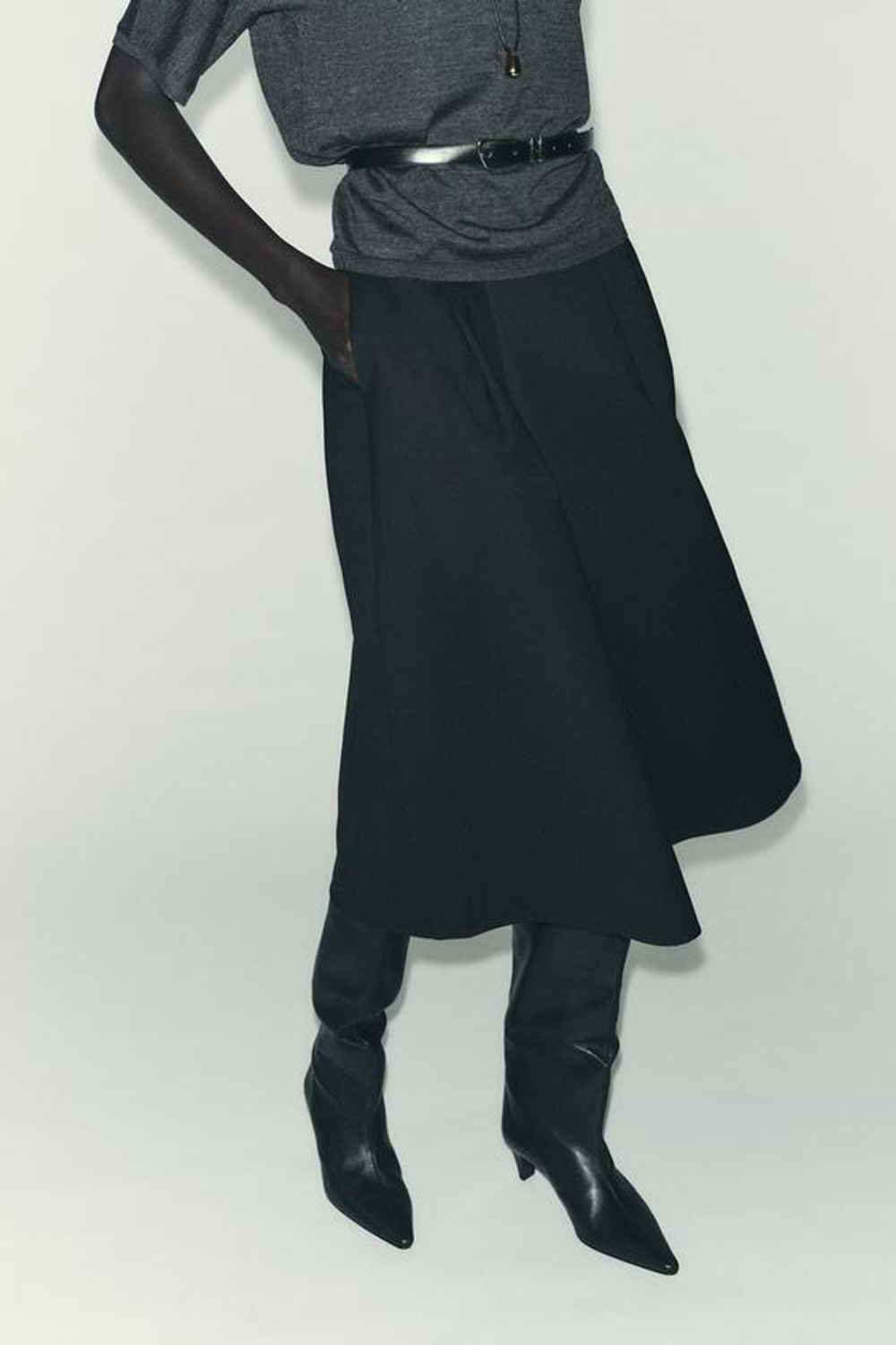 ZARA ЮБКА МИДИ-КЛЁШ, ЧЕРНЫЙ