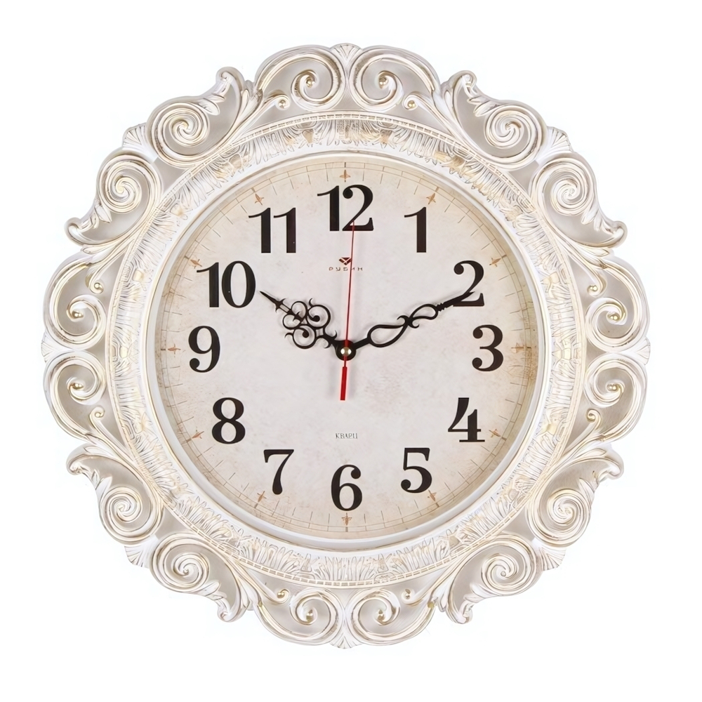 4126-008 Часы настенные круг ажурный d=40,5см, корпус белый с золотом "Классика" "Рубин"