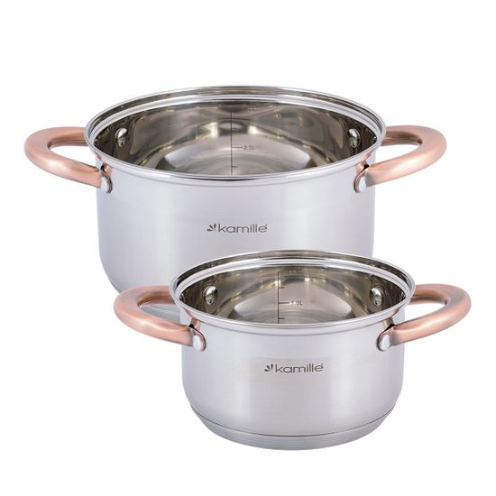 Набор кастрюль 4 предмета Kamille KM 4935 (1,5 л; 3 л.) из нержавеющей стали с ручками под медь