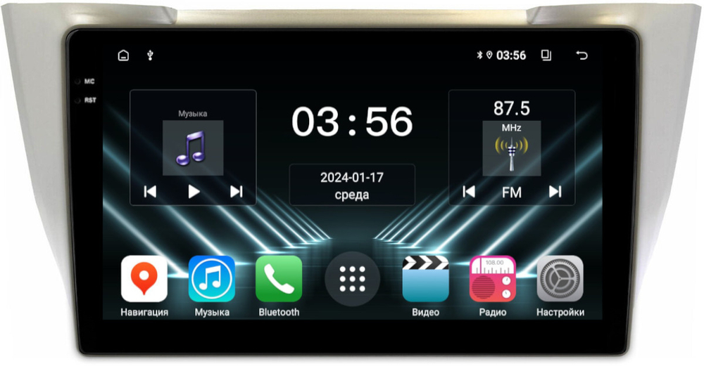 Магнитола для Toyota Harrier XU30 2003-2013, Lexus RX 2003-2009 (монохром, рамка вниз) - FarCar DX10-9665 монитор 10.36" IPS на Android 13, 4+64Гб, CarPlay