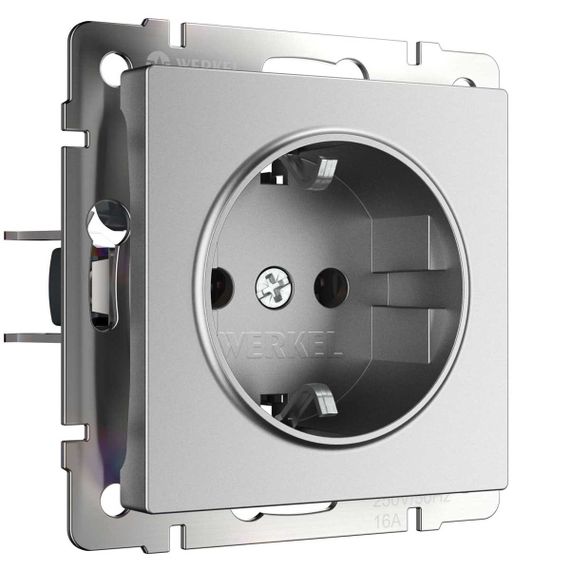 Розетка Werkel с заземлением и шторками серебряный матовый W1171165 4690389195587