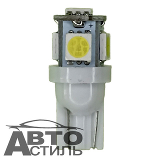 Светодиод 12V T10  5SMD 5050 WHITE 0.9W (без цок) #X0025\6074