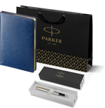 Подарочный набор: Ручка перьевая Parker Jotter Stainless Steel GT и Ежедневник синий недатированный