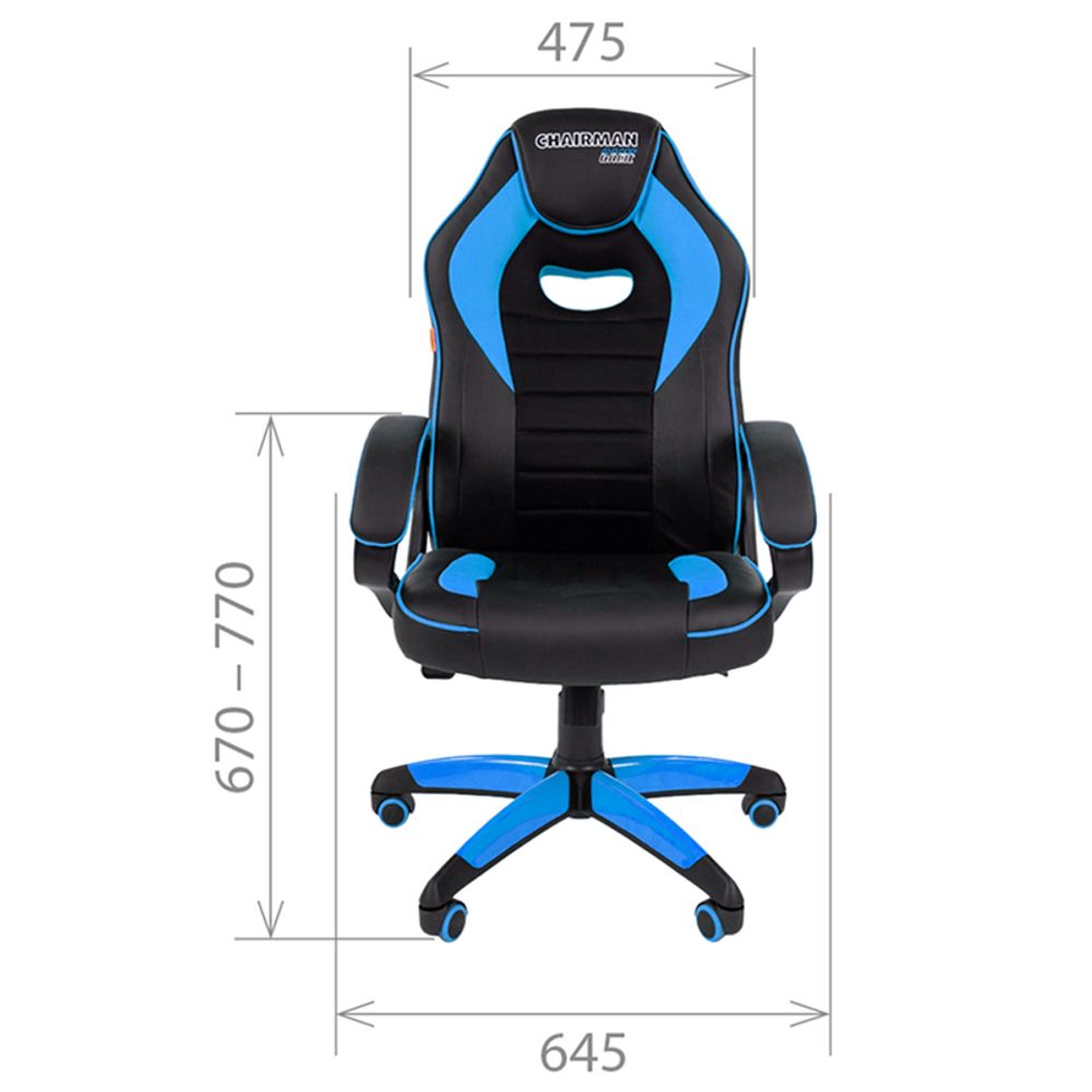 Кресло игровое Chairman "Game 16", экокожа черная/голубая, ткань TW черная, механизм качания