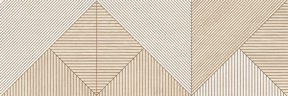 Настенная плитка Alma Ceramica TWU3090PAT47R Patio 30x90 бежевая / белая матовая / рельефная под дерево / геометрия