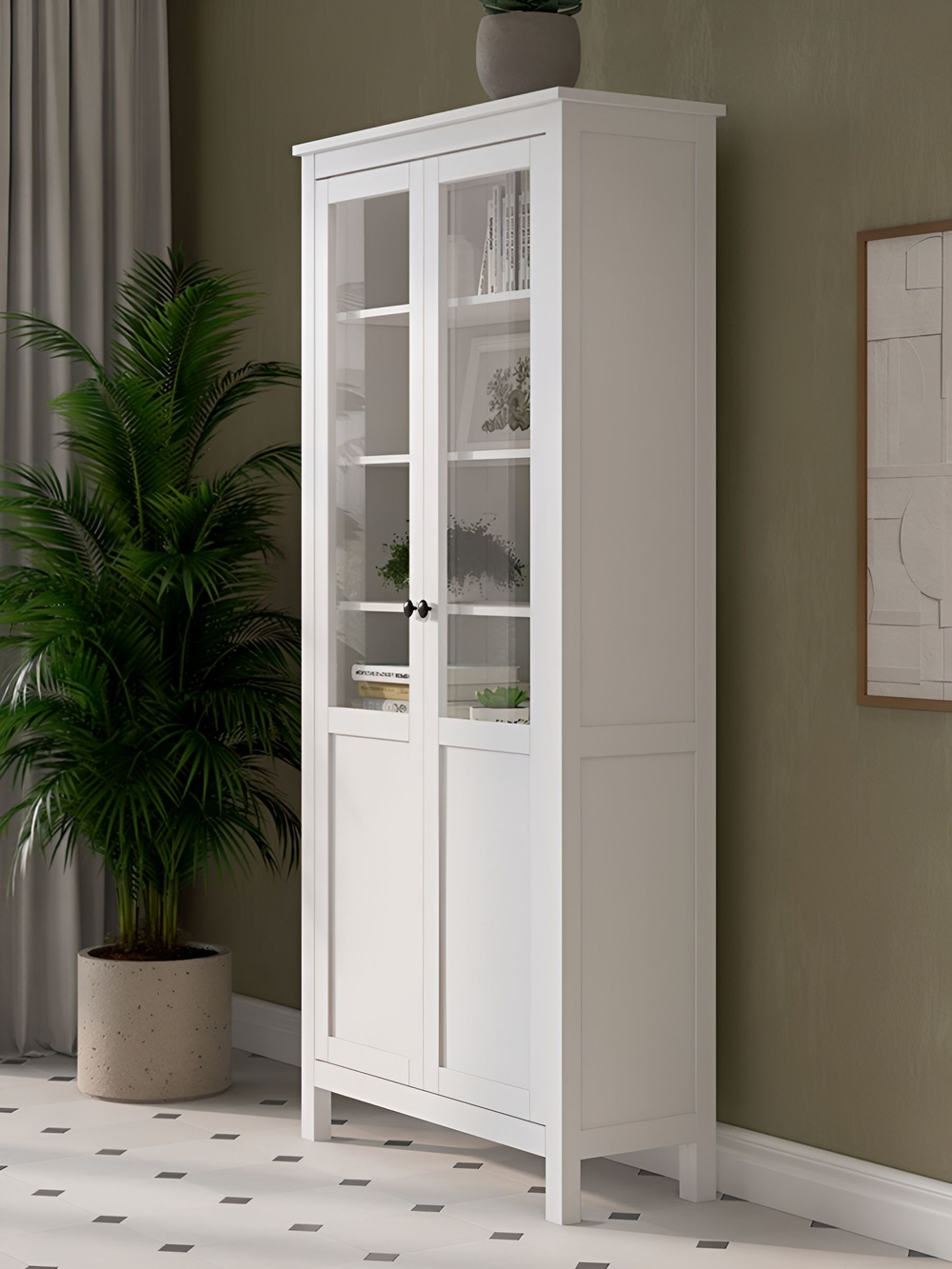 IKEA Шкаф стеклянный HEMNES стекло/стекло, 198х90х37, белый/св-коричневый, из массива дерева, КЫМОР (ХЕМНЭС ИКЕА), массив сосны