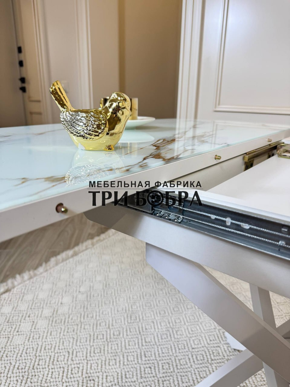 Кухонный раздвижной стол "Танго", белый мрамор