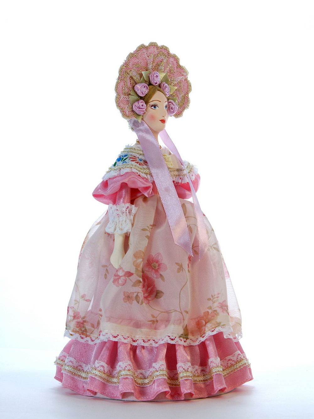 Кукла коллекционная Пушкинская дама в летнем капоре и платье 19 века