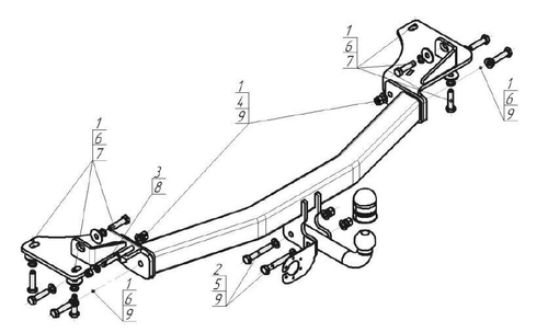 Фаркоп с оцинк. шаром Ford Explorer 2010-2020 крепление шара на двух болтах, (без электрики, паспорт и сертификат в комплекте) Motodor.90704-A