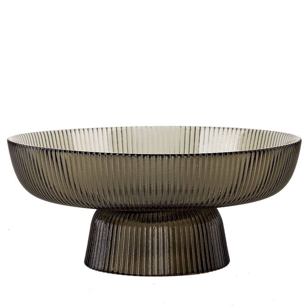 Блюдо на ножке "Frost stripe"(серое) d=19,7см h=9см (стекло) (транспортная упаковка)