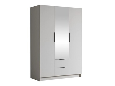 Распашной трехсекционный шкаф Эмма (с зеркалом и 2 ящиками) c черными ручками Белый снег 8685 BS  170*60*260