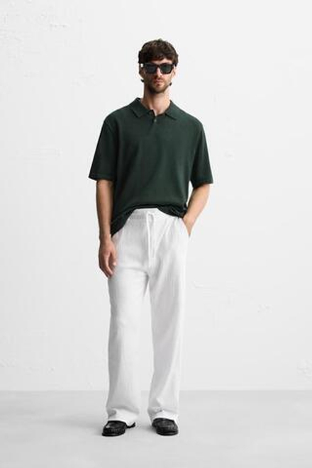 ZARA ЖАККАРДОВЫЕ БРЮКИ СВОБОДНОГО КРОЯ, ЖЕЛТОВАТО-БЕЛЫЙ