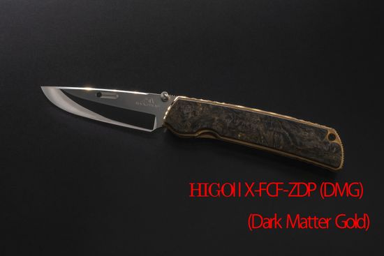 Премиальный японский нож Rockstead HIGO II X-FCF-ZDP (DMG) 67 HRC - рукоять титан + карбон Dark Matter Gold, сталь ZDP-189